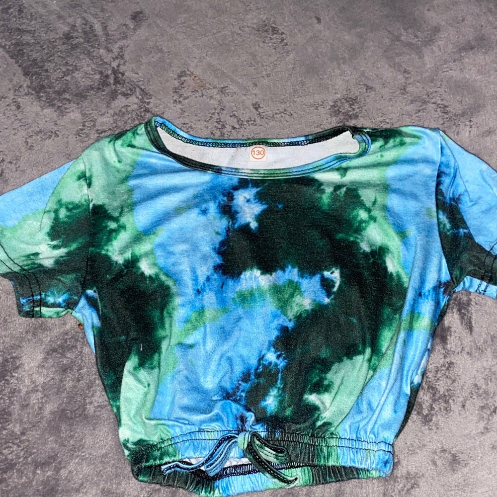 Tie-Dye Crop Top with Drawstring